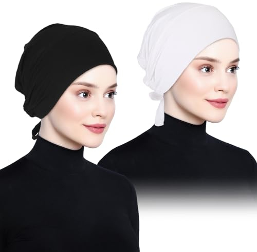 Hijab Kopftuch,Damen Frauen Undercap Hijab Unterschal Hijab Islamische Muslimische Unterschal Hijab Closure Solid Color Unter Schal Hijab Kopfbedeckung Chemo Kopftuch Schlafmütze (schwarz+weiß)