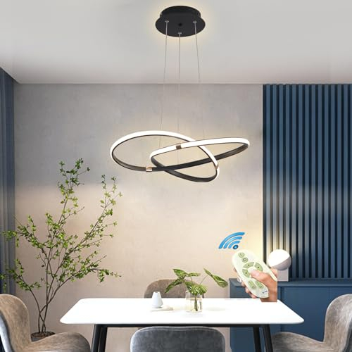 Pendelleuchte Esstisch Modern LED Hängelampe Esstischlampe Esszimmerlampe Dimmbar mit Fernbedienung Ring Deckenleuchte Höhenverstellbar für Schlafzimmer Flur Bar Küche Büro Hängend Lampe (Schwarz)