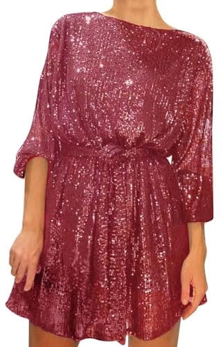Sunnyuk Pailettenkleider für Damen Gold Glitzerkleid Partykleid Kurz Silber Schwarz Glitzer Kleid Pailletten Kleider Cocktailkleid Elegant Rot Sexy Hochzeitskleid Langarm Festlich Abendkleid Frauen