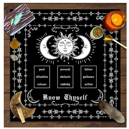 Wisafory Altartuch Tarotkarten Tischdecke Mond Phases Blumen Altardecke Spirituell Altar Tarot Tuch Hexerei Astrologie Tischtuch Quadratisch Wandteppich Himmlisches Decktuch Stil 12 49x49cm