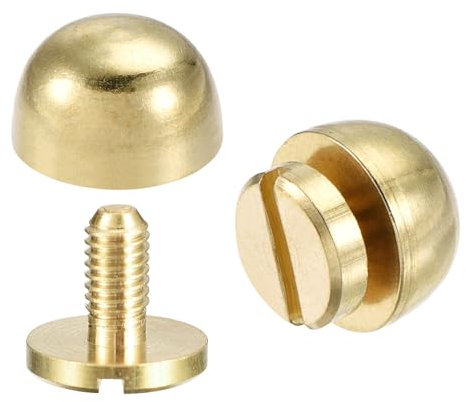 sourcing map 10x6mm Round Studs Rivet Purse Handbag Feet Spike Brass Leather Craft Screw Back Rivets DIY 8 Sets