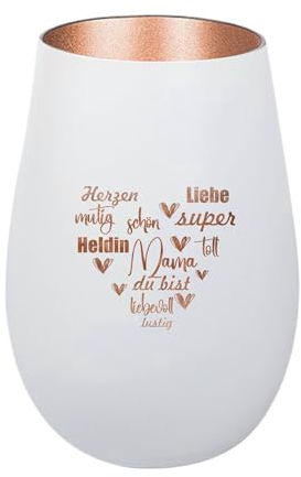 Der-Porzellan-Laden Windlicht mit Gravur Mama du bist, Weiß Bronze, Teelichthalter aus Glas mit Spruch, Tischdeko modern