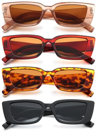Unning 4 Stück Rechteckige Sonnenbrille Damen Vintage Cateye Sonnenbrillen Set Lustig Retro Brillen Für Damen