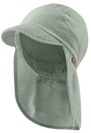 Sterntaler Schirmmütze Nacken Struktur - Unisex Mütze mit Nackenschutz - UV-Schutz 50+ Sonnenhut - Sommermütze aus Baumwolle - Basic Baby und Kinder Kopfbedeckung - steingrün, Größe 51