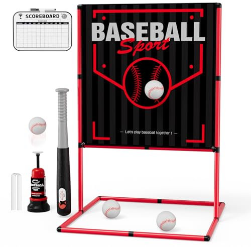 QDRAGON 2 in 1 Baseball Strike Zone Ziel mit automatischer Pitch Maschine, justierbarer Höhe T Ball Set mit 3 Softbällen/Schläger für Junge Kleinkinder Kinder, Outdoor Indoor Sport Spielzeug