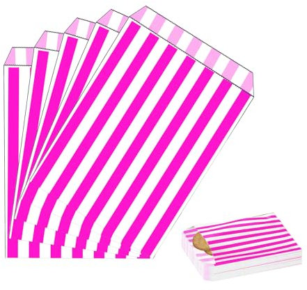 MORAINJAY 100 Pezzi Sacchetti Carta Rosa Piccoli,13x18cm Buste Regalo Sacchetti Alimenti|Caramelle|Cioccolatini|Biscotti,Party Bag per Halloween,Natale,Feste,Matrimoni
