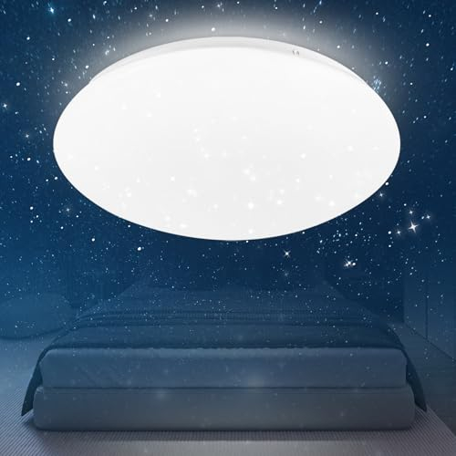 cliheet Led Deckenleuchte Schlafzimmer Deckenlampe - Schlafzimmerlampe Ø26CM Rund Küchenlampe Sternenhimmel Kaltweiss Wohnzimmerlampe für Schlafzimmer Kinderzimmer Küchen