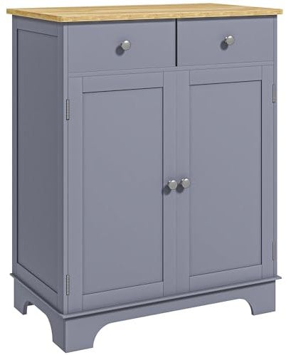 HOMCOM Aufbewahrungsschrank für Wohnzimmer, mit Schränken mit Türen, 2 Schubladen und verstellbarem Regal, Aufbewahrungsschrank für Wohnzimmer, Küche, Schlafzimmer, Grau und Naturholz
