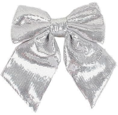 Weihnachtsschleifen,1 Stück 25 x 25 cm Deko Schleifen Weihnachten,Groß Bögen mit Pailletten,Weihnachtsbaum Schleifen Glitzer Weihnachtsbaumschmuck,Zierschleifen für Weihnachtskranz Hochzeit,Silber