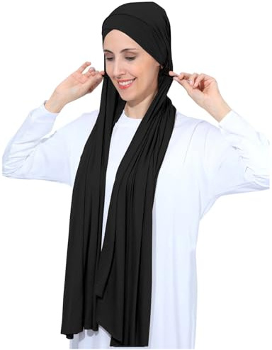 PeacePray Hijab-Schal aus Jersey, nicht durchsichtig, für Damen, Raffhalter, sofortige Baumwolle, Hijabs, Schwarz, Einheitsgröße