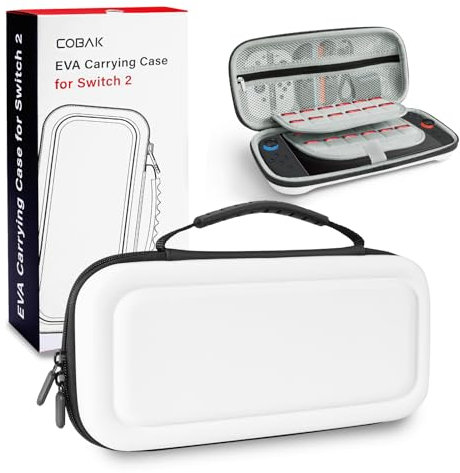 CoBak Carry Case for Nintendo Switch 2 (2025) | Hard Shell Travel Zipper Pouch with Storage for Console, Accessories & 24 Game Cards/microSD | Gift Box Edition, White Black