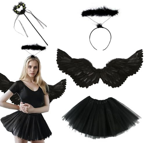 Alas de Ángel Blancas,Alas de Ángel Disfraz 80x40,Plumas Ángel Alas,Alas Angel Grandes para Adultos,Disfraz de Alas de Angel con Aureola y Varita,falda de tul,Para Carnaval,Mardi Gras,Fiesta Temática