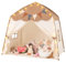 DREAMADE 2 in 1 Kinderzelt, Bettzelt mit Lichterkette & Flaggenbanner, Spielzelt Kinderzimmer, Spielhaus Kinder Indoor für Kinder ab 3 Jahren (Kaffee)