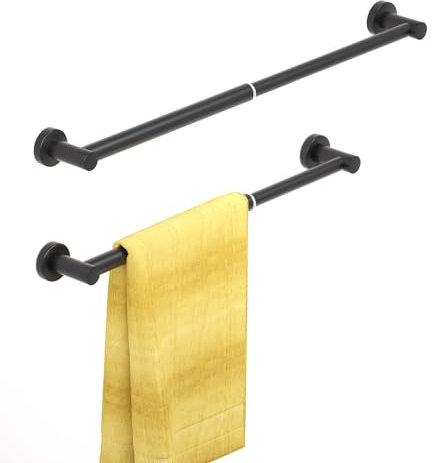 Adjustable Towel Bar, HOMOTEK Economical Bathroom Towel Holders, Towel Rod Size from 12 Inch to 22Inch Single Towel Racks, Wall Mount Towel Rail, Hanger Towel Hook for Kitchen(1 Pack, Matte Black)