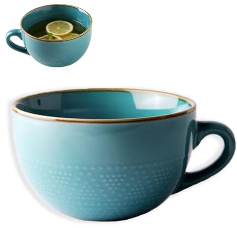 Tazza da Caffè Grande, Tazza in Ceramica da 700 ml, tazza da Caffè in Ceramica, Ciotola per Yogurt, Ciotola per Cereali, ciotola Grande con Manico (Blu)
