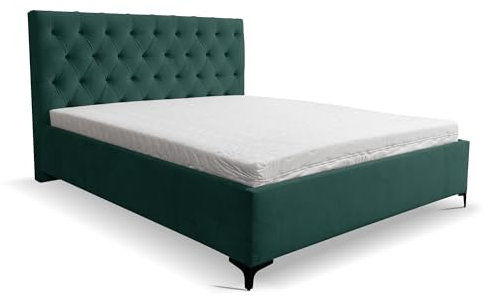 VENASI MÖBEL Polsterbett Schlafzimmerbett Bett mit Bettkasten Velour Stoff Chesterfield (Grün, 140 x 200 cm)