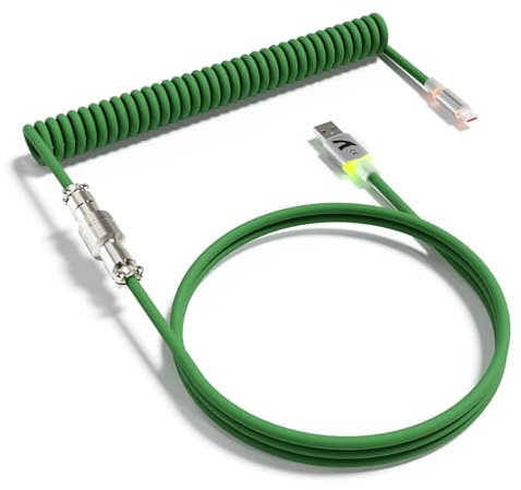 ATTACK SHARK C01Ultra Cavo a Spirale Tastiera con Illuminazione RGB, Cavo USB C a 8KHZ per Tastiera Meccanica, Type-C a USB-A, TPU Coiled Cable con Connettore Aviazione Metallo 4-Pin, 56.5In - Verde