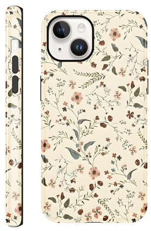Xylota Handyhülle für iPhone 15 6,1 Hülle, Aesthetic Blumen Muster Herbst Mädchen Frauen Case, Weich Silikon Dünn TPU + PC Bumper Stoßfeste Kratzfest Schutzhülle Cover für iPhone 15, Beige