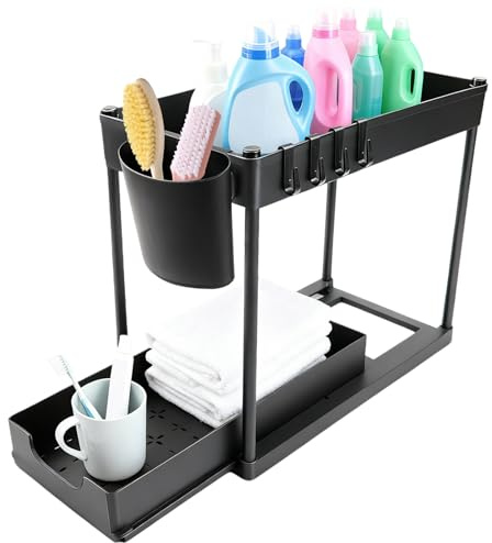 Bumabery Küchen Organizer 2 Tier Ausziehbarer Schrank Organizer Mit 5.3 cm Rand Kunststof