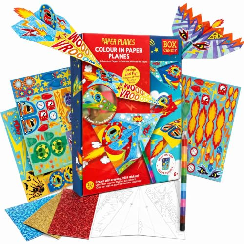 BOX CANDIY Colour-in Decorate Paper Planes for Kids – Craft Kit Age 6+