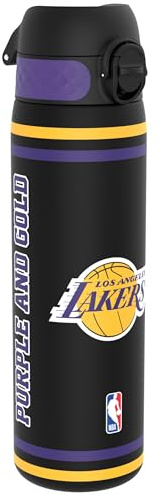 Ion8 NBA LA Lakers Borraccia a Prova di Perdite, 500ml, Facile da Aprire, Serratura Sicura, Lavabile in Lavastoviglie, Senza BPA, Maniglia per il Trasporto, Adatta a Portabicchieri, Facile Pulizia