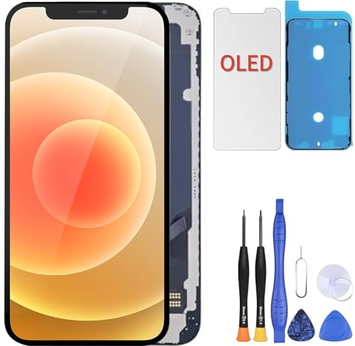 ZOETEC Hard OLED Display für iPhone 12 Mini (Nicht LCD) 5,4'' Full HD Display COF Touchscreen Digitizer Rahmen-Baugruppe mit Reparatur-Werkzeug-Sets, wasserdichter Klebstoff, gehärtetes Glas