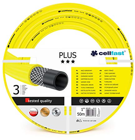 Cellfast Gartenschlauch SMART 3-lagiger mit dauerhafter Verstärkung aus Garn höchster Qualität, Trikotgewebe ATSV, druck- und UV-beständig 20 bar Berstdruck, 25m, 1/2 zol Schwarz-blau