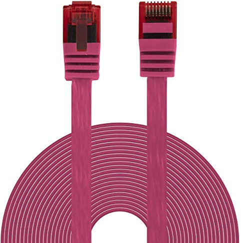 BIGtec Ethernet LAN Kabel 20m flexibles flaches Netzwerkkabel Patchkabel pink flachband Cable Gigabit DSL ISDN Flachbandkabel Verlegekabel RJ45 Stecker