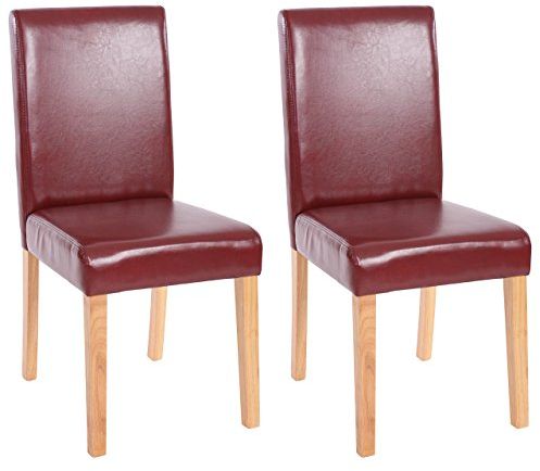 Mendler 2er-Set Esszimmerstuhl Stuhl Küchenstuhl Littau - Kunstleder, rot-braun, helle Beine