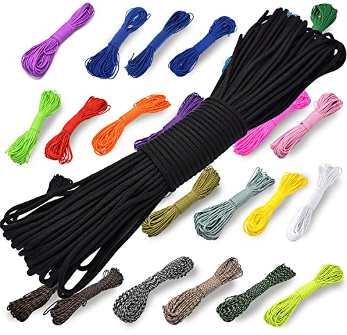 Paracord 550-100 ft (30 m) reißfeste Survival Fallschirm-Schnur aus Nylon 4mm - Typ III mit 7 Kern-Strängen in vielen Farben - Das Seil für Kreative und Macher (schwarz)