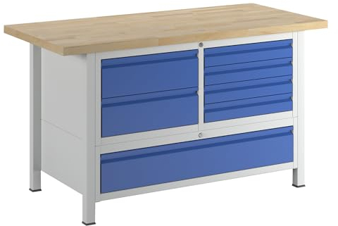 RAU | Werkbank | Gestellbauweise | 6 Schubladen Größe L | 1 Schublade Größe XXL | Tiefe 700 mm | Breite 1500 mm