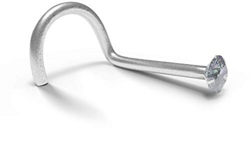 AZARIO LONDON 9K White Gold Prong Set 2MM Round CZ Stone 20 Gauge Nose Screw Nostril Piercing