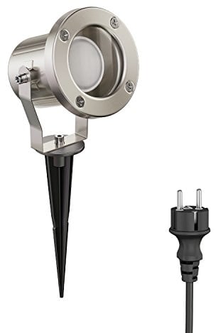 ledscom.de LED Gartenstrahler MIBU mit Erdspieß für außen, Edelstahl, inkl. GU10 Lampe 6,74W 630lm 100° weiß