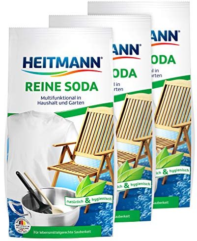 Heitmann Reine Soda Vielzweckreiniger für Haushalt, Küche, Bad und Garten: Zugabe zu Spül- und Putzmittel gegen unangenehme Gerüche, ideal bei Grünalgen an Steinplatten, Holzwänden, Zäunen, 3 x 500g