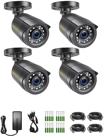 Anlapus 4x FHD 1080P Außen Video Überwachungskamera Set mit BNC Kabel und Netzteil, TVI 1080P Videoausgang, 20M Nachtsicht, Zusatzkamera für CCTV DVR System