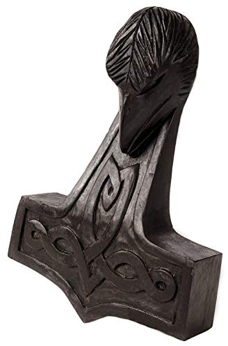 Windalf Vikings Schwarzer Thorshammer NORTHRI 20 cm Wanddeko mit Rabenkopf Handarbeit aus Holz