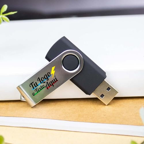 Memoria USB 16 GB Personalizado (Texto, Logo o Foto) · Color Negro · Pendrive Personalizado Ideal para Regalar · Elegante Producto Promocional, Merchandising, Bodas, Comuniones, Bautizos