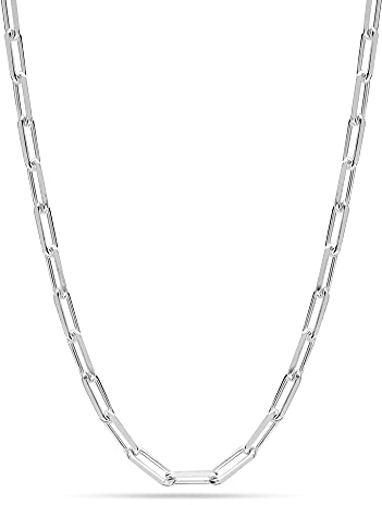 LeCalla Mothers Day Gifts Jewelry 925 Sterling Silver Italian 3.5 MM Diamond-Cut PaperClip Link Chain Necklace for Women 18 Inches