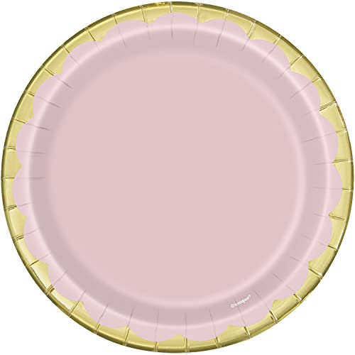 Unique 78464 Paper Plates-18 cm-Pastel Pink & Gold-Pack of 8