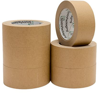 SmithPackaging Brown Kraft Paper Tape 48mm x 50m Recyclable Parcel Tape Pack of 6 Rolls