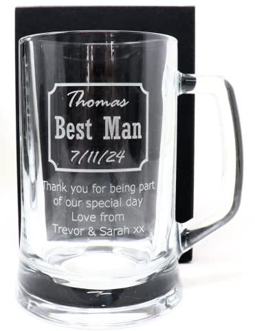 Regalo Personalised Engraved Best Man Pint Beer Glass Tankard - Wedding Design for Usher | Groomsmen | Bestmen | (Cardboard Gift Box)
