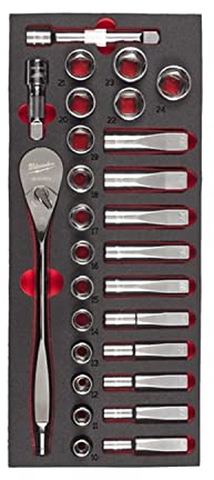 Milwaukee 1/2 Inch Ratchet and Socket Spanner Set Foam Insert for 30 Inch Workshop Trolley 28 Pieces