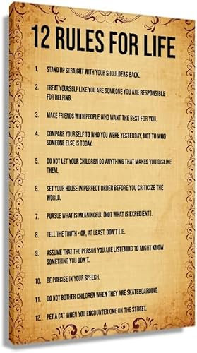 Retro Metall-Blechschild 12 Rules for Life von Jordan Peterson Zitat Poster Wandkunst Leinwand Schild Werbung Blickfang Bar Wanddekoration Vintage Metallschild 20,3 x 30,5 cm
