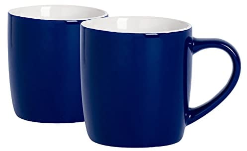 Argon Tableware Coloured Coffee Mugs - Navy - 350ml - Pack of 2 - Gloss Ceramic Stoneware Tea Mugs Latte Cappuccino Cups Hot Chocolate Cups Colourful Mug Set with Handle