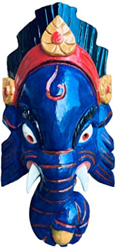 QT S Ganesh Antike Handgefertigte Holz Wandbehang 30.5 cm Maske des Hindu-Gotts des Glücks/Erfolgs Ganesha-Form des Elefantenkopfes für dekorative Wandbehang, Holzmaske, handgefertigt in Nepal