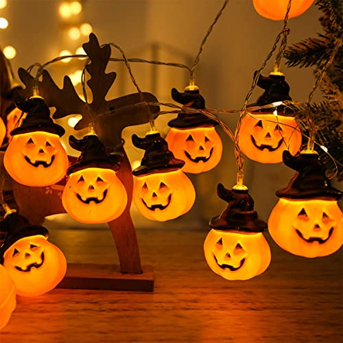YATOSEEN Halloween Kürbis Lichterkette Schnur mit Zaubererhut, 3M Halloween Lichterkette, 20 LED Kürbis Lichter, 2 Lichtmodi, Halloween lichter für Innen und Außenbereich