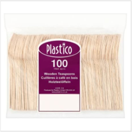 Plastico 100 Wooden Teaspoons x Case of 10