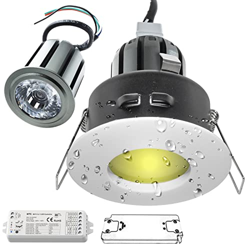 Planetitaly KIT SMART cromoterapia box doccia faretto RGB luce incasso IP65 24V lampada LED 12W centralina WiFi controllo vocale alimentatore RGBW 4000K luce naturale (Bianco, KIT 2 pz)