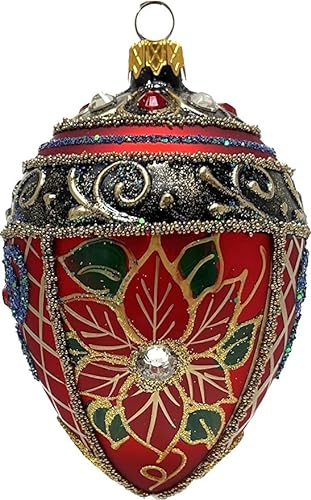 Polish Gallery Fabergé Egg Weihnachtsstern aus geblasenem Glas, 12,7 cm, Rot, 12,7 cm
