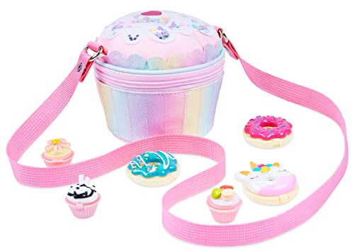 KreativeKraft Umhängetasche Mädchen | Tasche mit Abnehmbaren Band + Druckknopf in Einheitsgröße | Schultertasche mit 3 Donut-/Muffin-Lippenbalsam Verschiedene Geschmacksrichtungen